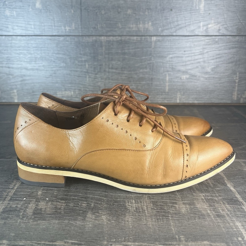 Mona Flying Classic Leather Oxford Shoes Womens 40 Brown Lace Up Cap Toe US 9